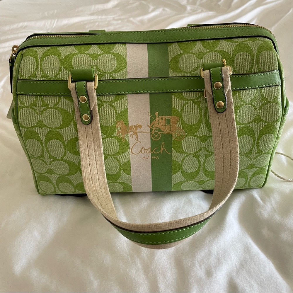 Coach Green and White Satchel Bag